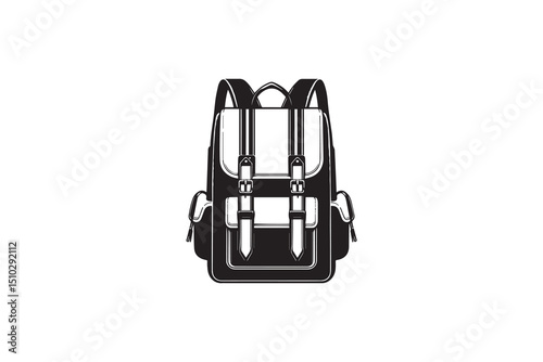 A black-and-white school bag  against a white background in a straightforward and inconspicuous vector silhouette