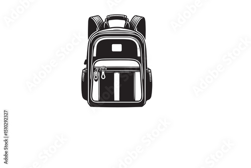 A black-and-white school bag  against a white background in a straightforward and inconspicuous vector silhouette