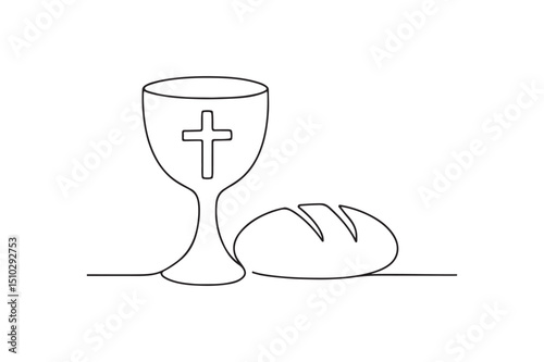Communion bread and wine continuous one line drawing minimalism design