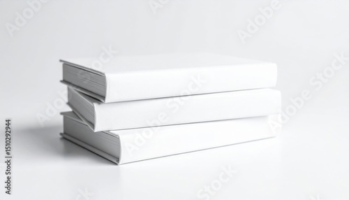 Stack Of Three White Books On White Background