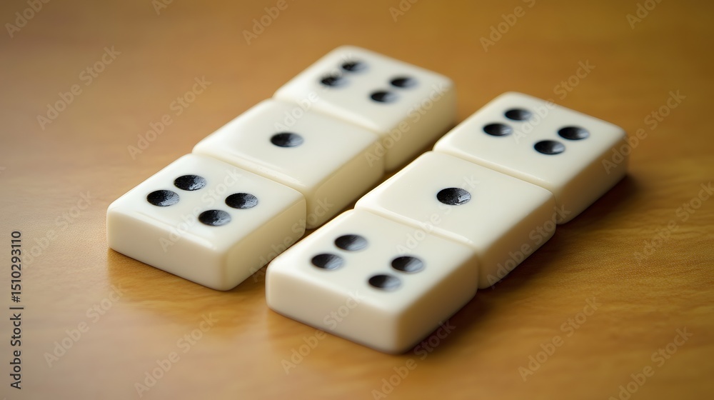 Closeup of Dominoes on Wooden Table Game Pieces Closeup of Dominoes on Wooden Table Game Pieces