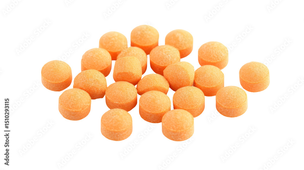 Orange Effervescent Vitamin C Tablets Isolated on Transparent Background Orange Effervescent Vitamin C Tablets Isolated on Transparent Background