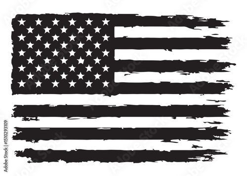 distressed american flag logo silhouette vector, waving usa flag logo icon, vector silhouette America flag, distressed american flag vector logo silhouette on a white background 