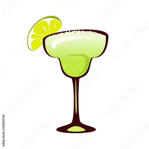 Margarita or Daiquiri cocktail with lime in a glass. Summer refreshing drink. Vector illustration.