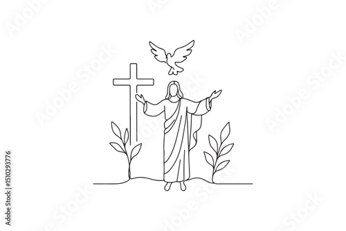Hope and resurrection visuals continuous one line drawing minimalism design