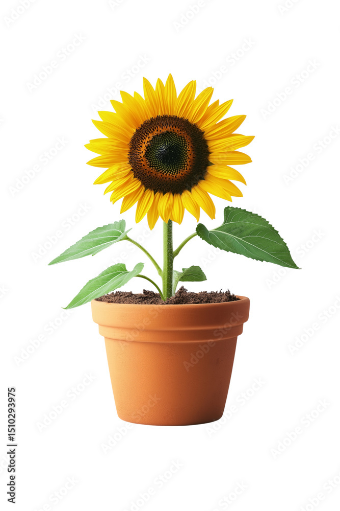 Obraz premium Sunflower plant in pot isolated on clean background, perfect stock image for indoor garden themes.
