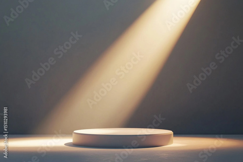 Spotlight hitting clean white podium in blank space