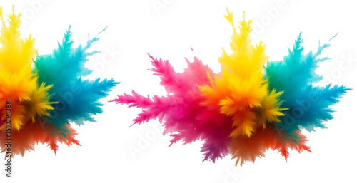 Abstract Modern Watercolor Stains. Colorful, Dynamic Brush Strokes and Bright Splashes in Rainbow Shades Form a Trendy Aquarelle Design Element Against a Pure White Canvas for Bold Artistic.
