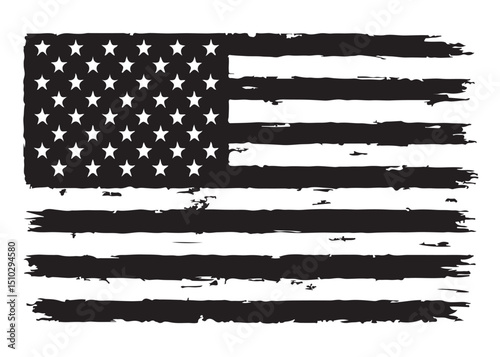 distressed american flag logo silhouette vector, waving usa flag logo icon, vector silhouette America flag, distressed american flag vector logo silhouette on a white background 