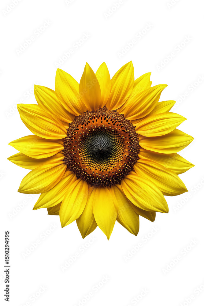 Fototapeta premium Isolated sunflower close up botanical flower image for bright home design visuals