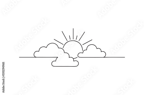 Sun breaking through clouds continuous one line drawing minimalism design