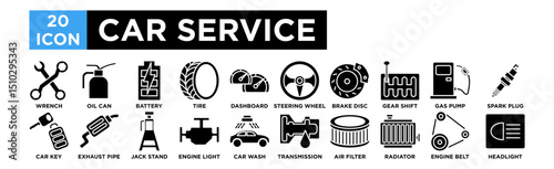 car service icon collection set. Wrench, Oil Can, Battery, Tire, Dashboard
