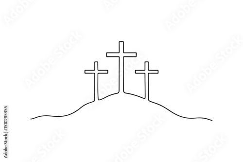Three crosses on Calvary continuous one line drawing minimalism design