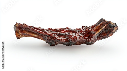 Close-up of a single, glazed BBQ rib