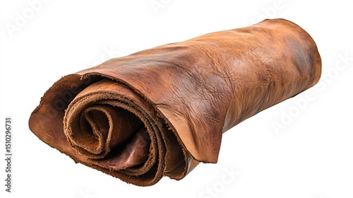 Rolled sheet of tanned brown leather