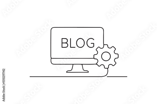 Blog Setup icon continuous one line drawing minimalism design