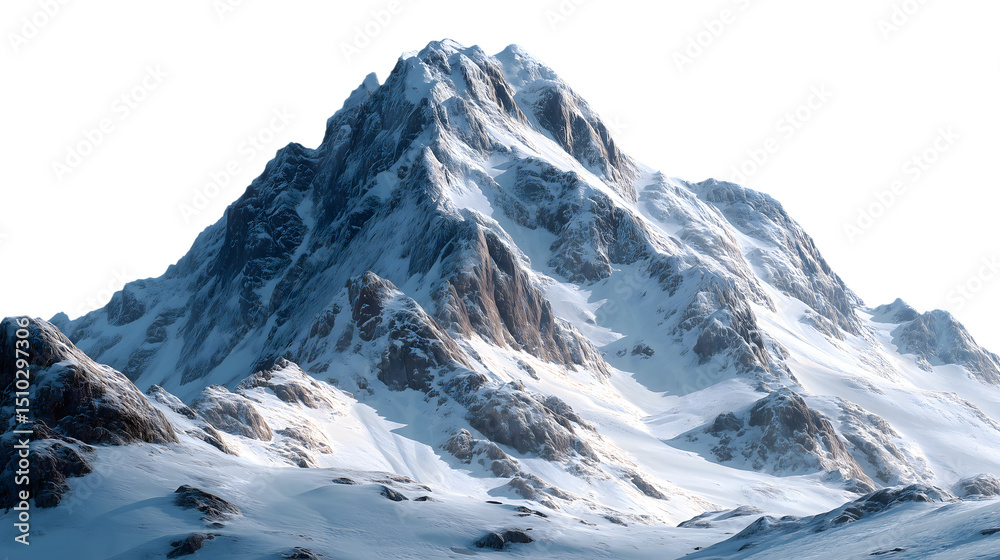 Obraz premium Majestic snow covered mountain range under soft light depicting the vastness of nature isolated on white transparent background PNG cutout