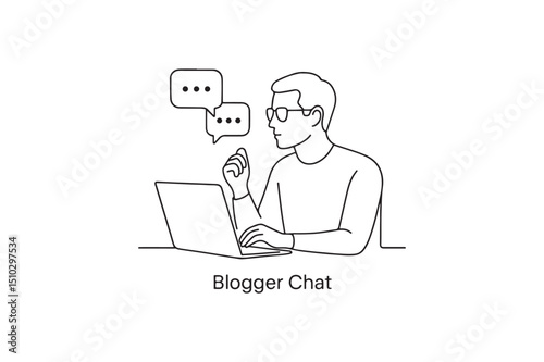 Blogger Chat icon continuous one line drawing minimalism design