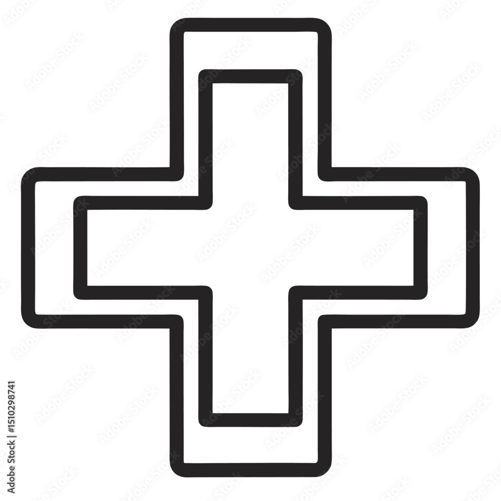 Fototapeta premium Bold black outline cross medical healthcare symbol icon