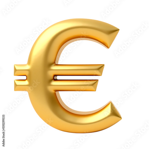 Golden euro symbol isolated on transparent background, currency sign