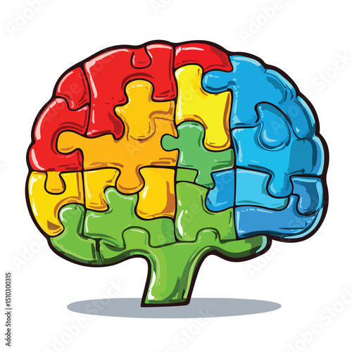 Educational Puzzle Game with Brain Elements on Autism Awareness Day Vector Illustration
