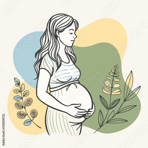 Beautiful pregnant women. Hand drawn style vector design, pregnant women 