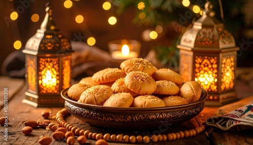 Golden Brown Cookies In Decorative Bowl With Warm Lighting