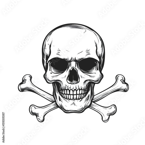 Skull with Bones Line Style Icon Design for Head Decoration
