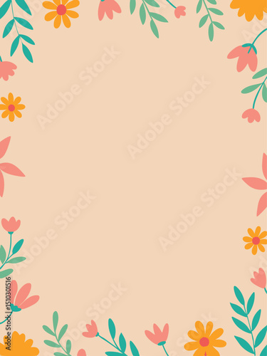Floral Frame Border: Peach Background