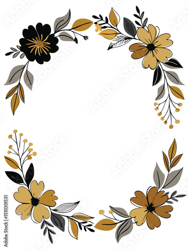 Black & Gold Floral Wreath Frame