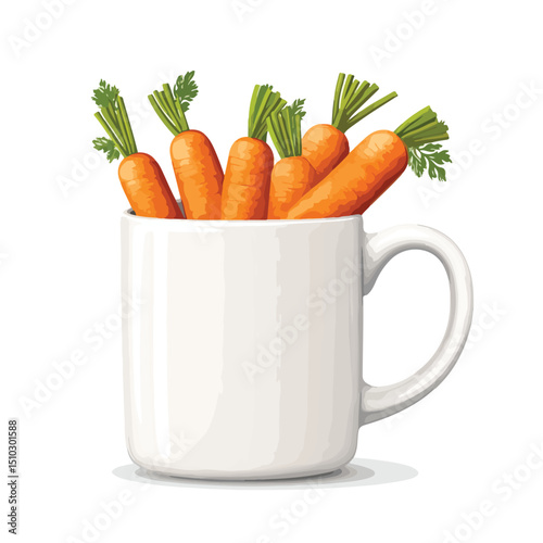 Ceramic Mug Mockup with Carrots: Healthy Food Vector Illustration EPS
