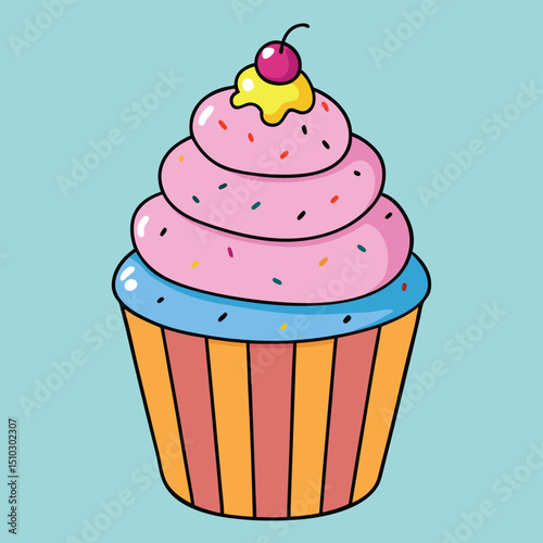 A towering cupcake with intricate frosting and colorful sprinkles, a delightful sweet treat.