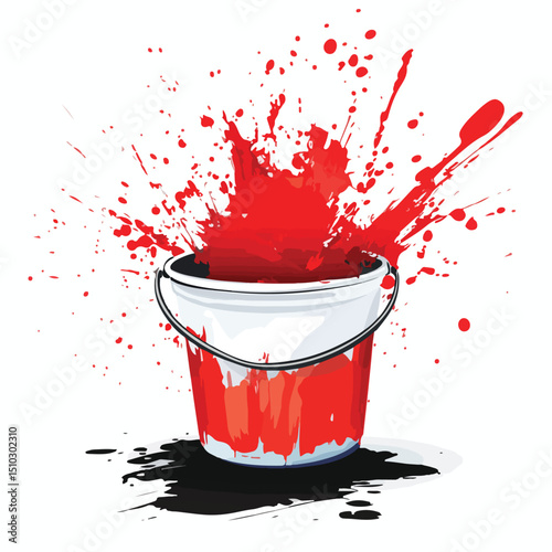 Professional Red Paint Explosion from White Background Bucket Illustration