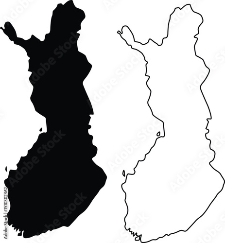 Map of Finland Silhouette Flat and Outline Design