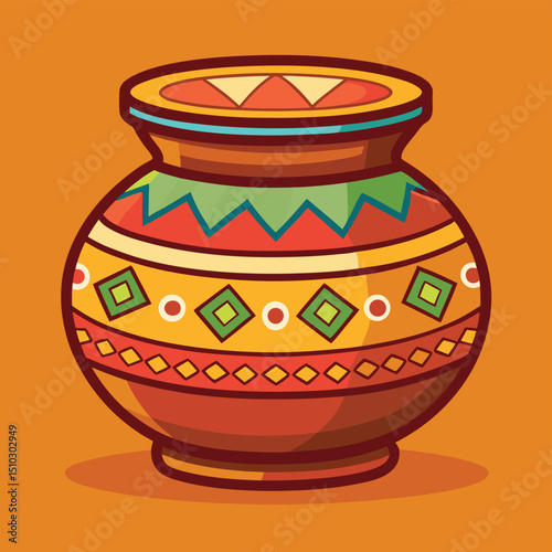 Traditional detailed clay pot with textured surface
