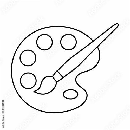 Artistic palette and brush outline illustration featuring creative tools for art and design projects with a white background.