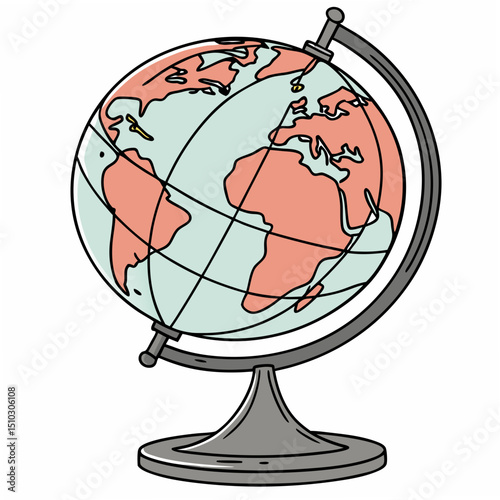 Hand drawn globe illustration with earth elements showcasing continental outlines suitable for various design applications