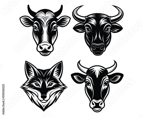 Cow Head Vintage Emblem Illustration.