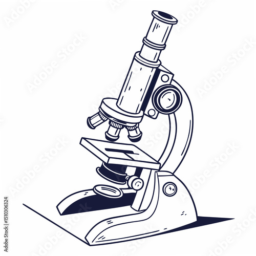 Illustrated microscope graphic in a minimalist linear style perfect for science education and research