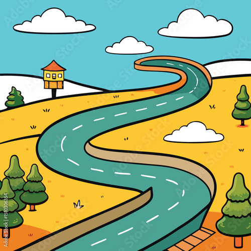 A winding, stylized road, leading to an unknown destination, perfect for travel or journey concepts.
