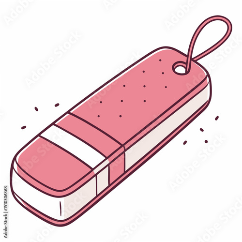 Illustrated pink and white eraser charm with loop detail on a clean transparent background for designs
