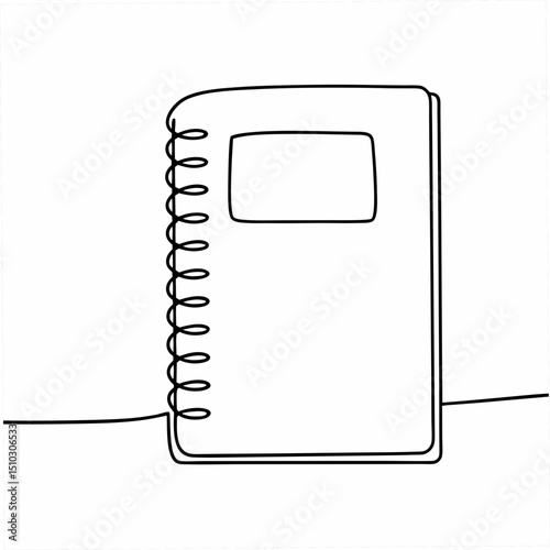 Minimalist continuous line drawing of a spiral bound notebook suitable for education and stationery projects