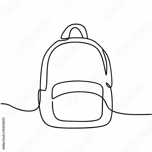 Minimalist continuous line art illustration of a backpack on a white background for design concepts