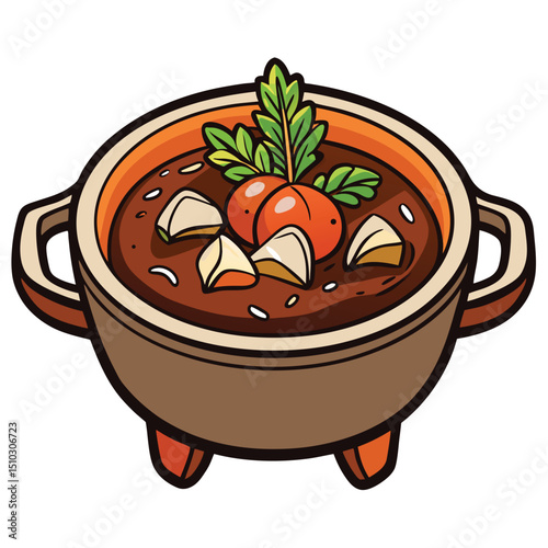 Beef bourguignon in rustic bowl with herb garnish