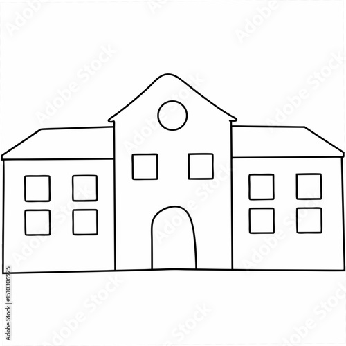 Simple outlined school building design with transparency for educational or architectural projects