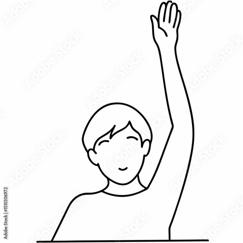 Smiling person with raised hand silhouette vector illustration with transparency for diverse design applications.