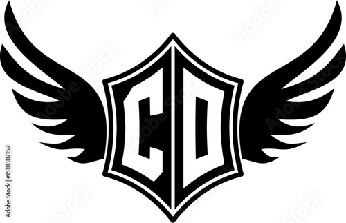 CO logo emblem with winged and shield template