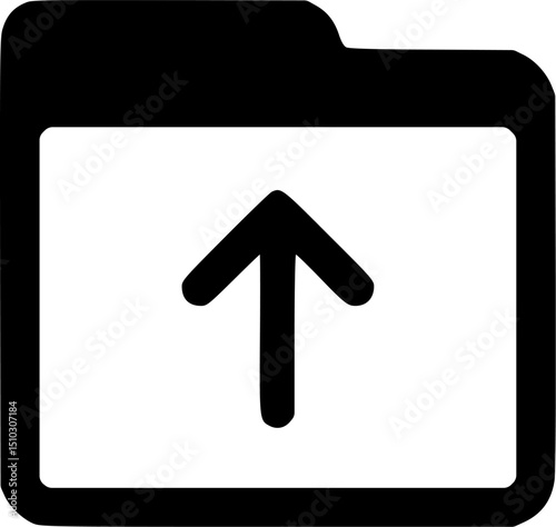 A black upload icon with an arrow pointing upwards is on a white background