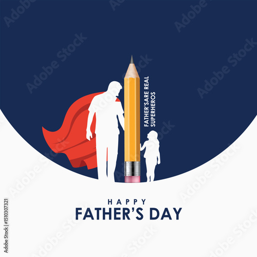 Superhero Dad and Child Silhouette, Papa is our hero, Father's Day logo mnemonic typo Social Media education school Creative concept idea post web banner poster template greetings card art design 