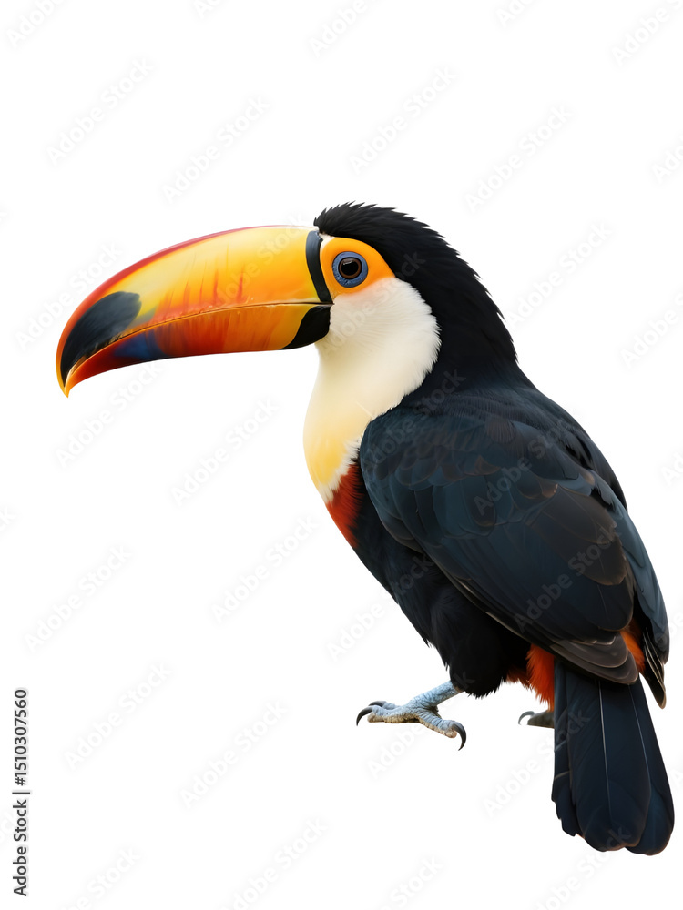 Naklejka premium Side Profile Toucan Bird PNG – Detailed Feather Texture and Bright Beak on Clear Background